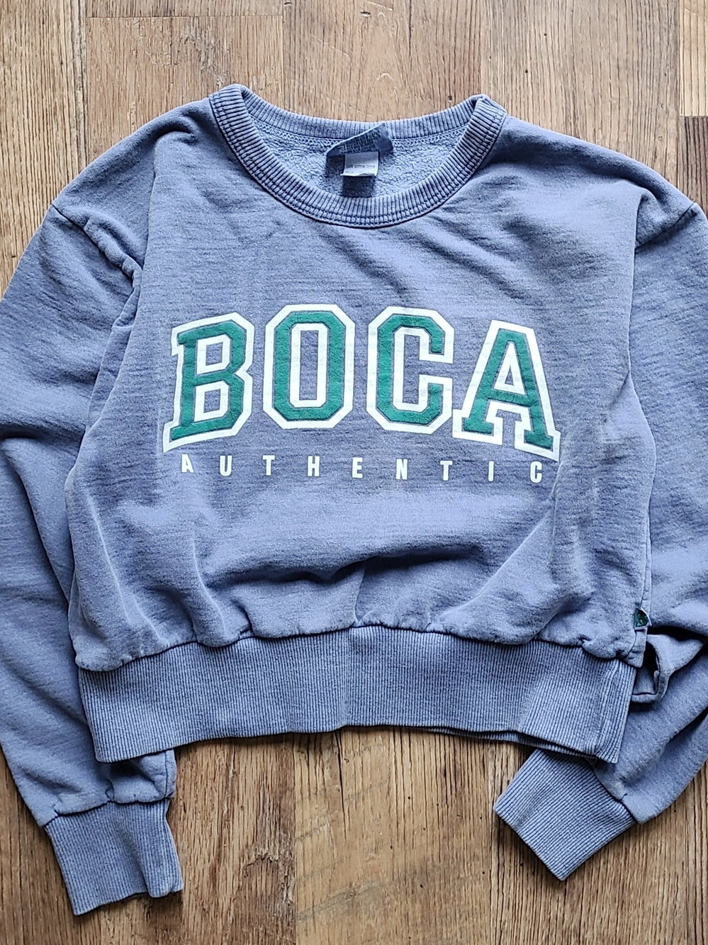 90's Boca Authentic Women's Cropped Crewneck Sweatshirt-See Measurements-Blue